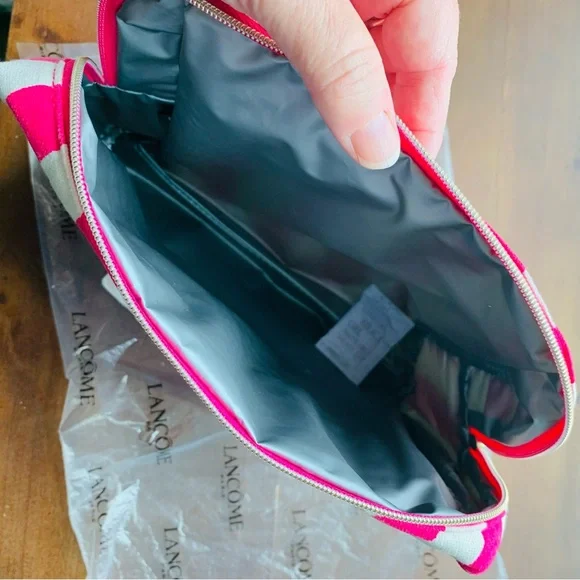 Lancome Cosmetics Bag Pink White Candy Stripe Insulated - Picture 3 of 7